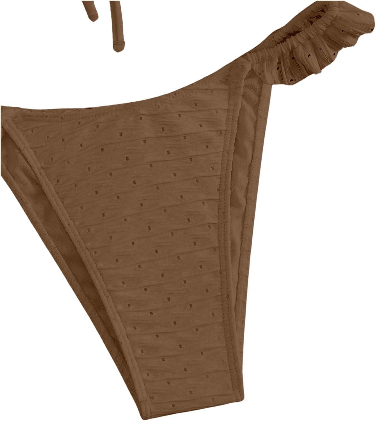 imageSOLY HUX Womens Ruffle Trim Tie Front Bikini Set Bathing Suits 2 Piece SwimsuitSolid Brown