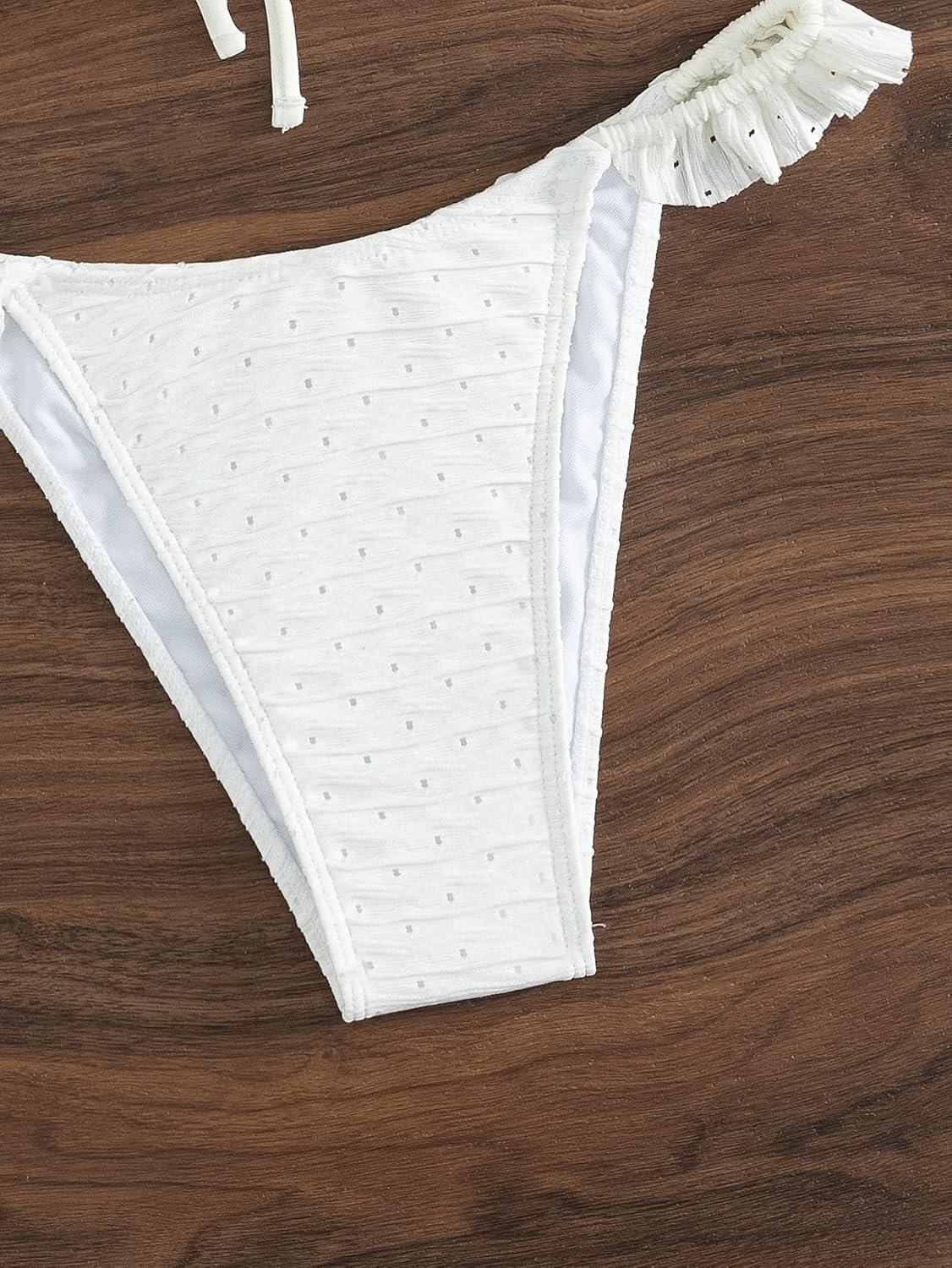 imageSOLY HUX Womens Ruffle Trim Tie Front Bikini Set Bathing Suits 2 Piece SwimsuitSolid White