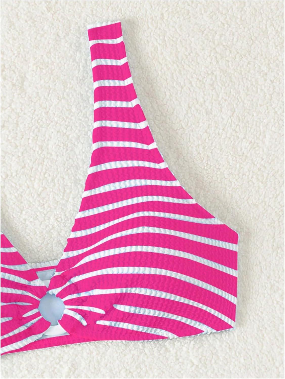 imageSOLY HUX Womens Striped Bathing Suit V Neck High Waisted Bikini Sets Two Piece SwimsuitPink Stripe