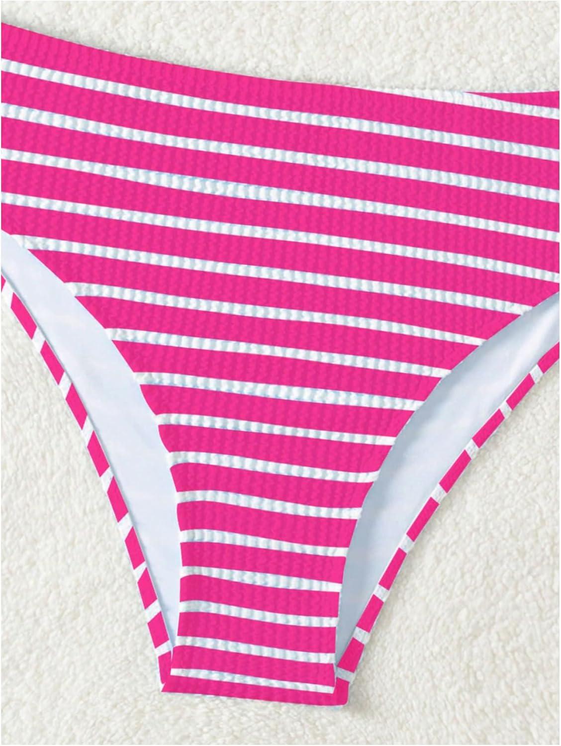 imageSOLY HUX Womens Striped Bathing Suit V Neck High Waisted Bikini Sets Two Piece SwimsuitPink Stripe