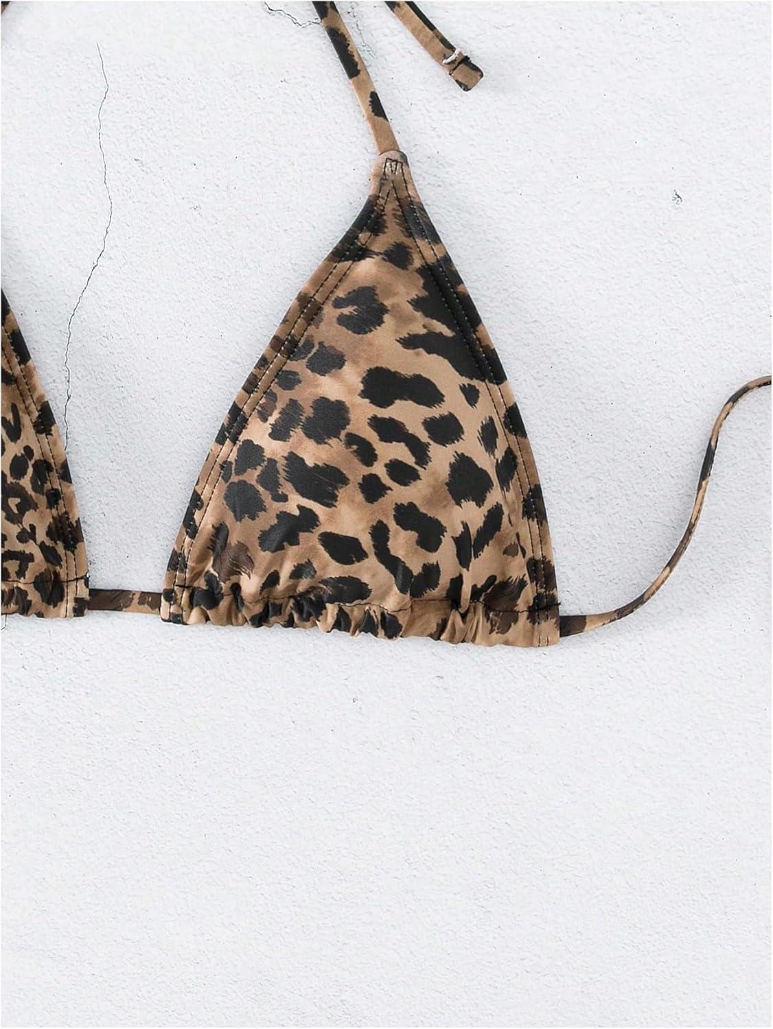 imageSOLY HUX Womens Triangle Bikini Top Tie String Push Up Sexy Halter Bathing Suits Tops BeachwearBrown Leopard