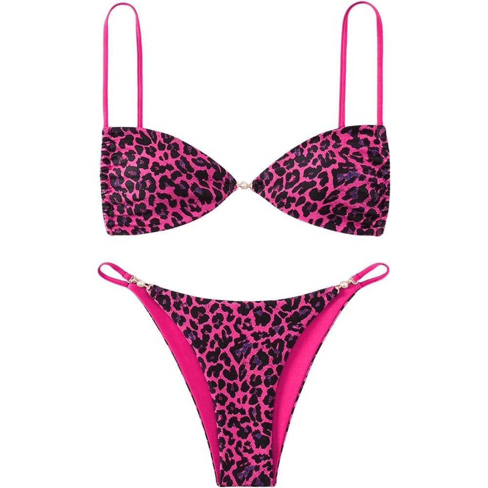 imageSOLY HUX Bathing Suit for Women Leopard Print Bikini Sets Two Piece SwimsuitMulti Leopard