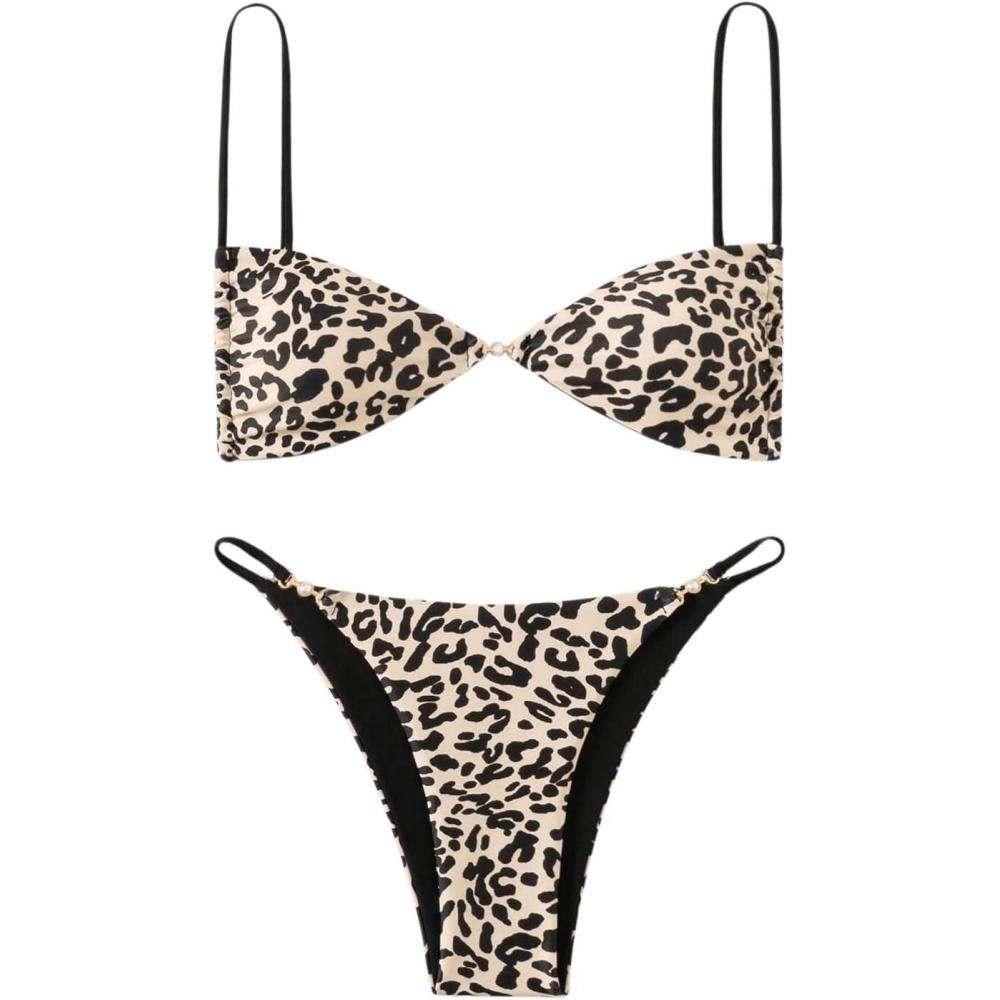 imageSOLY HUX Bathing Suit for Women Leopard Print Bikini Sets Two Piece SwimsuitMulti Leopard Print