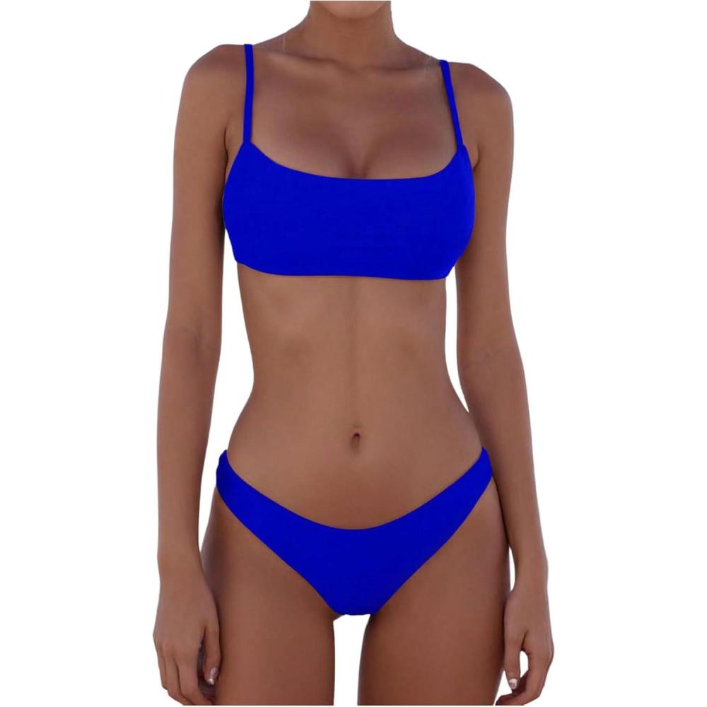 imageSOLY HUX Bathing Suit for Women Two Piece Swimsuit Spaghetti Strap Summer Beach Bikini SetSolid Royal Blue