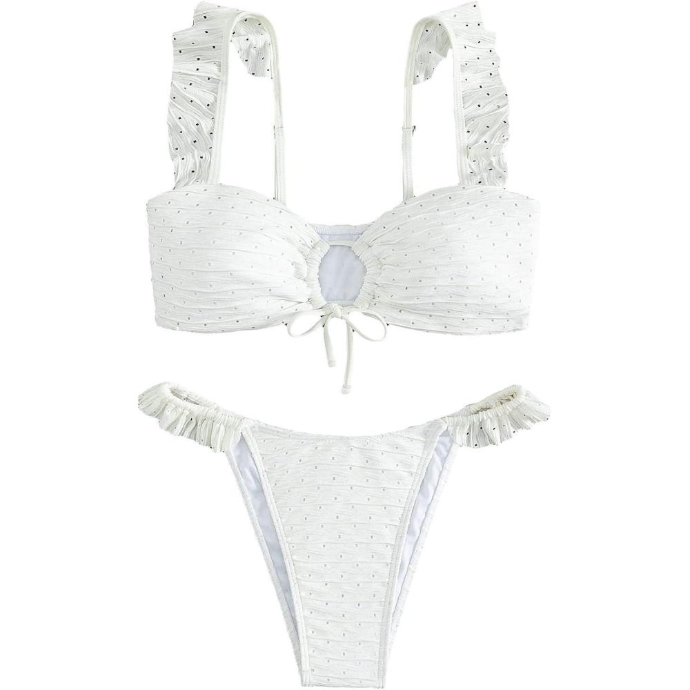 imageSOLY HUX Womens Ruffle Trim Tie Front Bikini Set Bathing Suits 2 Piece SwimsuitSolid White