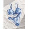 imageSOLY HUX Bathing Suit for Women Boho Paisley Print Tie Front Cut Out Swimsuit Two Piece Bikini SetsBlue Printed