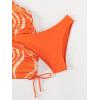 imageSOLY HUX Tankini Swimsuits for Women Allover Print V Neck Cut Out Drawstring Side Bathing Suits Two Piece SwimsuitOrange Print