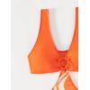 imageSOLY HUX Tankini Swimsuits for Women Allover Print V Neck Cut Out Drawstring Side Bathing Suits Two Piece SwimsuitOrange Print