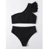 imageSOLY HUX Womens Bathing Suits Ruffle Trim One Shoulder High Waisted Bikini Sets Two Piece SwimsuitSolid Black