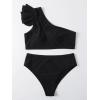 imageSOLY HUX Womens Bathing Suits Ruffle Trim One Shoulder High Waisted Bikini Sets Two Piece SwimsuitSolid Black