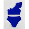imageSOLY HUX Womens Bathing Suits Ruffle Trim One Shoulder High Waisted Bikini Sets Two Piece SwimsuitSolid Royal Blue