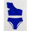 imageSOLY HUX Womens Bathing Suits Ruffle Trim One Shoulder High Waisted Bikini Sets Two Piece SwimsuitSolid Royal Blue