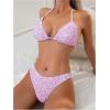 imageSOLY HUX Womens Floral Print Cheeky Swimsuit Triangle Halter Bikini Set with Cover Up Wraps 3 Piece SetPink Floral