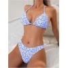 imageSOLY HUX Womens Floral Print Cheeky Swimsuit Triangle Halter Bikini Set with Cover Up Wraps 3 Piece SetRoyal Blue