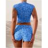 imageSOLY HUX Womens Floral Print Halter Top and Shorts Bikini Bathing Suits 3 Piece Swimsuit with Cover Up TopBlue Flowers
