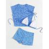 imageSOLY HUX Womens Floral Print Halter Top and Shorts Bikini Bathing Suits 3 Piece Swimsuit with Cover Up TopBlue Flowers