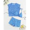 imageSOLY HUX Womens Floral Print Halter Top and Shorts Bikini Bathing Suits 3 Piece Swimsuit with Cover Up TopBlue Flowers