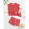 imageSOLY HUX Womens Floral Print Halter Top and Shorts Bikini Bathing Suits 3 Piece Swimsuit with Cover Up TopOrange Floral