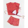 imageSOLY HUX Womens Floral Print Halter Top and Shorts Bikini Bathing Suits 3 Piece Swimsuit with Cover Up TopOrange Floral