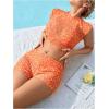 imageSOLY HUX Womens Floral Print Halter Top and Shorts Bikini Bathing Suits 3 Piece Swimsuit with Cover Up TopOrange Flowers
