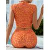 imageSOLY HUX Womens Floral Print Halter Top and Shorts Bikini Bathing Suits 3 Piece Swimsuit with Cover Up TopOrange Flowers