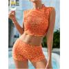 imageSOLY HUX Womens Floral Print Halter Top and Shorts Bikini Bathing Suits 3 Piece Swimsuit with Cover Up TopOrange Flowers