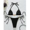 imageSOLY HUX Womens Halter Triangle Bathing Suit String Bikini Set Tie Side Two Piece SwimsuitSolid Black Velvet
