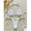 imageSOLY HUX Womens Halter Triangle Bathing Suit String Bikini Set Tie Side Two Piece SwimsuitSolid White Velvet