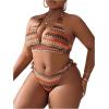 imageSOLY HUX Womens Plus Size Bikini Sets Halter Deep V Neck Piece 2 Bathing Suits Print Sexy SwimsuitsOrange Geo