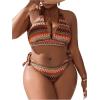 imageSOLY HUX Womens Plus Size Bikini Sets Halter Deep V Neck Piece 2 Bathing Suits Print Sexy SwimsuitsOrange Geo