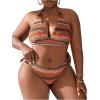 imageSOLY HUX Womens Plus Size Bikini Sets Halter Deep V Neck Piece 2 Bathing Suits Print Sexy SwimsuitsOrange Geo