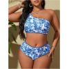 imageSOLY HUX Womens Plus Size Swimsuit Floral Print One Shoulder Bikini Sets Two Piece Bathing SuitBlue Paisley
