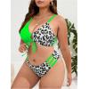 imageSOLY HUX Womens Plus Size Swimsuit Leopard Print Drawstring Front Bikini Sets Two Piece Bathing SuitsGreen Leopard Print