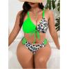 imageSOLY HUX Womens Plus Size Swimsuit Leopard Print Drawstring Front Bikini Sets Two Piece Bathing SuitsGreen Leopard Print