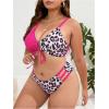 imageSOLY HUX Womens Plus Size Swimsuit Leopard Print Drawstring Front Bikini Sets Two Piece Bathing SuitsHotpink Leopard Print