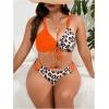 imageSOLY HUX Womens Plus Size Swimsuit Leopard Print Drawstring Front Bikini Sets Two Piece Bathing SuitsOrange Leopard Print
