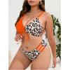 imageSOLY HUX Womens Plus Size Swimsuit Leopard Print Drawstring Front Bikini Sets Two Piece Bathing SuitsOrange Leopard Print