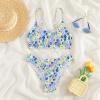imageSOLY HUX Womens Spaghetti Strap Floral Print Smocked Bikini Bathing Suit 2 Piece SwimsuitsBlue Purple Floral