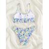 imageSOLY HUX Womens Spaghetti Strap Floral Print Smocked Bikini Bathing Suit 2 Piece SwimsuitsBlue Purple Floral