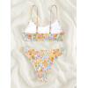 imageSOLY HUX Womens Spaghetti Strap Floral Print Smocked Bikini Bathing Suit 2 Piece SwimsuitsYellow Multi
