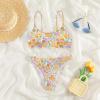 imageSOLY HUX Womens Spaghetti Strap Floral Print Smocked Bikini Bathing Suit 2 Piece SwimsuitsYellow Multi