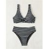 imageSOLY HUX Womens Striped Bathing Suit V Neck High Waisted Bikini Sets Two Piece SwimsuitBlack Striped