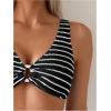 imageSOLY HUX Womens Striped Bathing Suit V Neck High Waisted Bikini Sets Two Piece SwimsuitBlack and White Striped