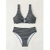 imageSOLY HUX Womens Striped Bathing Suit V Neck High Waisted Bikini Sets Two Piece SwimsuitBlack and White Striped