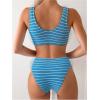 imageSOLY HUX Womens Striped Bathing Suit V Neck High Waisted Bikini Sets Two Piece SwimsuitBlue Striped