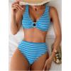 imageSOLY HUX Womens Striped Bathing Suit V Neck High Waisted Bikini Sets Two Piece SwimsuitBlue Striped
