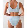 imageSOLY HUX Womens Striped Bathing Suit V Neck High Waisted Bikini Sets Two Piece SwimsuitBlue and White Striped