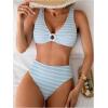 imageSOLY HUX Womens Striped Bathing Suit V Neck High Waisted Bikini Sets Two Piece SwimsuitBlue and White Striped