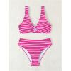 imageSOLY HUX Womens Striped Bathing Suit V Neck High Waisted Bikini Sets Two Piece SwimsuitPink Stripe