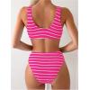 imageSOLY HUX Womens Striped Bathing Suit V Neck High Waisted Bikini Sets Two Piece SwimsuitPink Stripe
